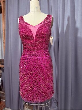 Embellished Fuchsia Cocktail Dress